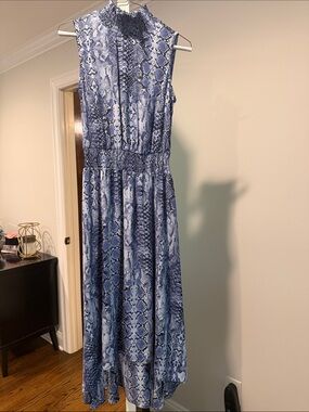 Sleeveless Blue Snake-Print Maxi , shorter in front Dress by Nanette Lepore